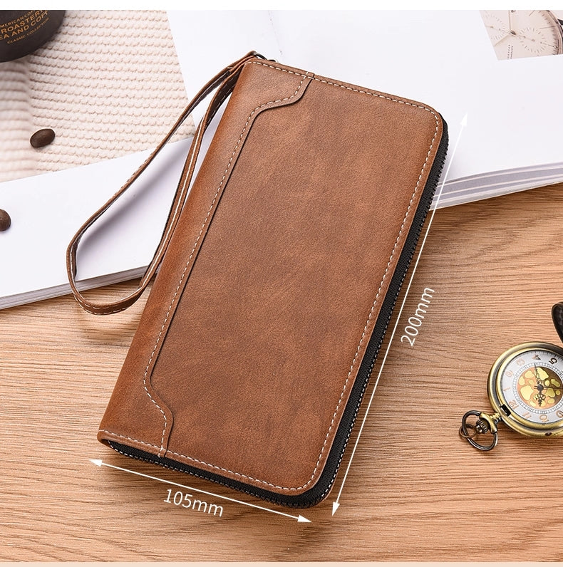 男性用ロングウォレット、大容量、スリムなファスナー付きデザイン、多機能でシンプル