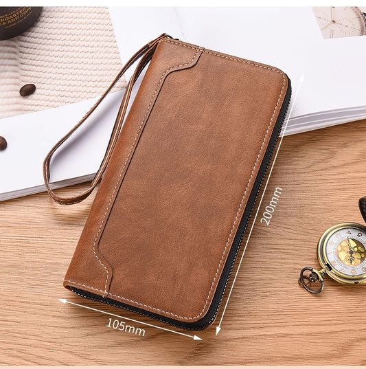 男性用ロングウォレット、大容量、スリムなファスナー付きデザイン、多機能でシンプル